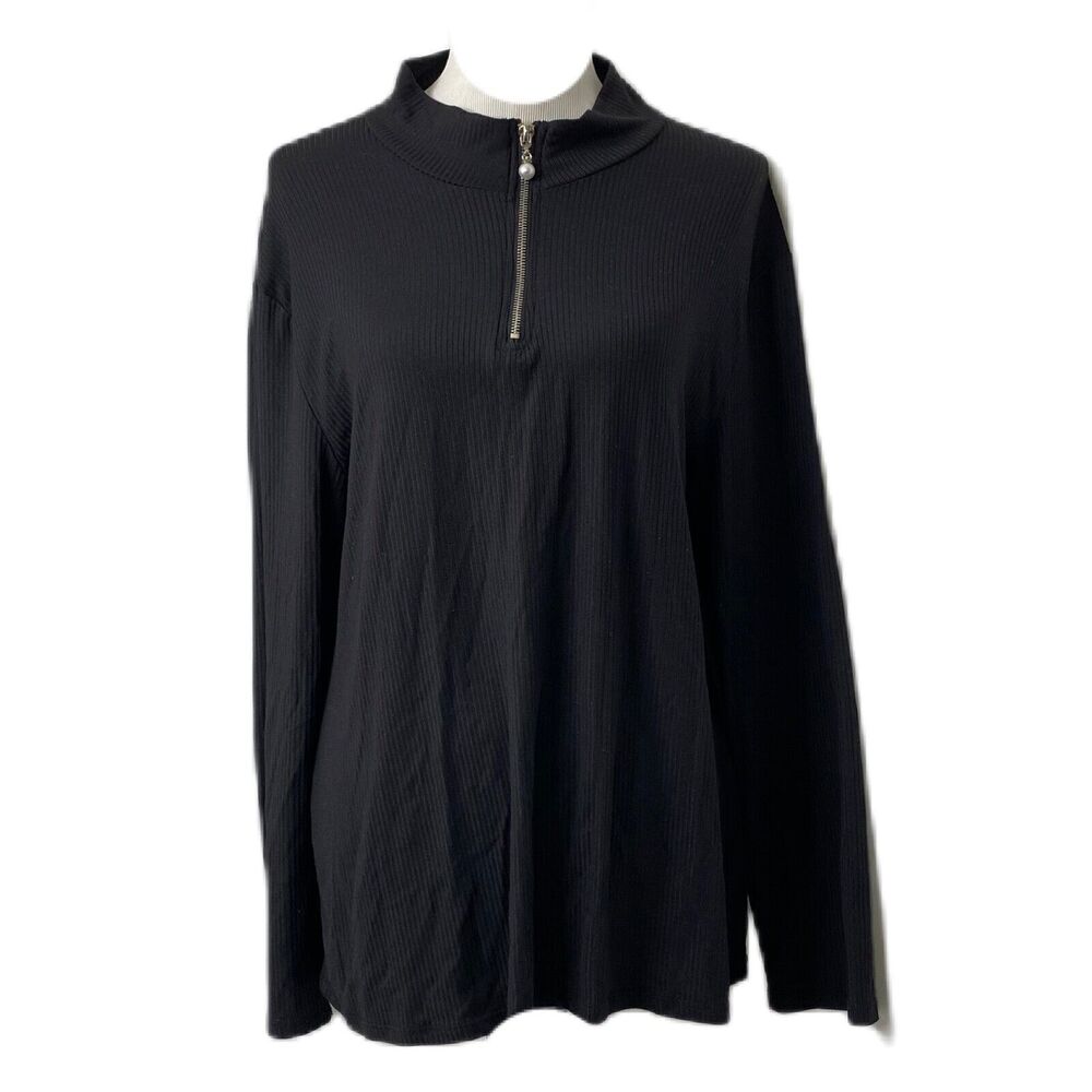 Womens 3X Casual Shirt Perfectly Imperfect Black Long Sleeve High Neck